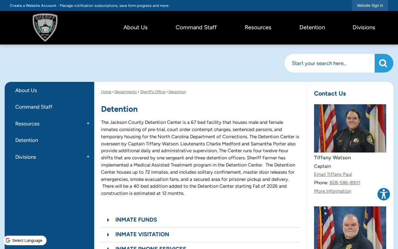 Jackson County Detention Center official custody-record source